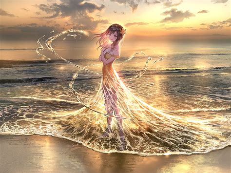 Desktop Wallpaper Girl At Beach Sunset Anime Hd Image Picture The