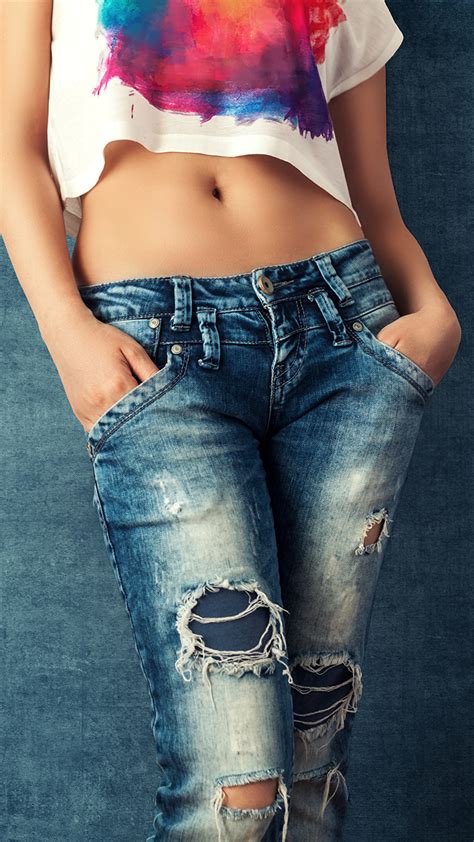 Photo Young Woman Legs Jeans Belly 1080x1920