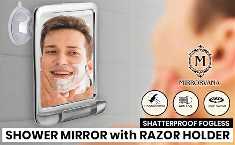 Mirrorvana Fogless Shower Mirror For Shaving With Razor Holder Strong Suction And 360° Swivel