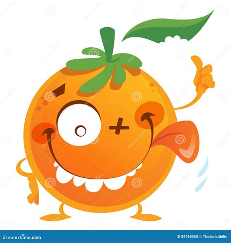 Crazy Cartoon Orange Fruit Character Making A Thumbs Up Gesture Stock