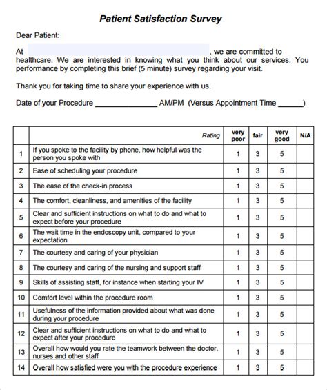 Printable Patient Satisfaction Survey Template