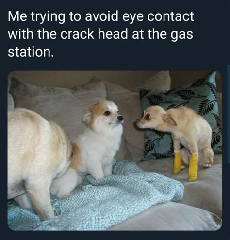 Me Trying To Avoid Eye Contact With The Crack Head At The Gas Station