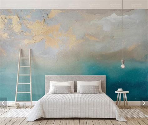 Abstract Blue Sea Gold Murales Photo Wallpaper Hand Oil Painting Home