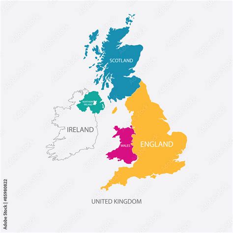United Kingdom Map Uk Map With Borders In Different Color Stock Vector
