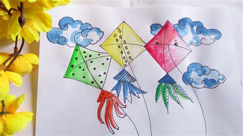 How To Draw Kite For Makar Sankranti Festival Kite Drawing Easy Step