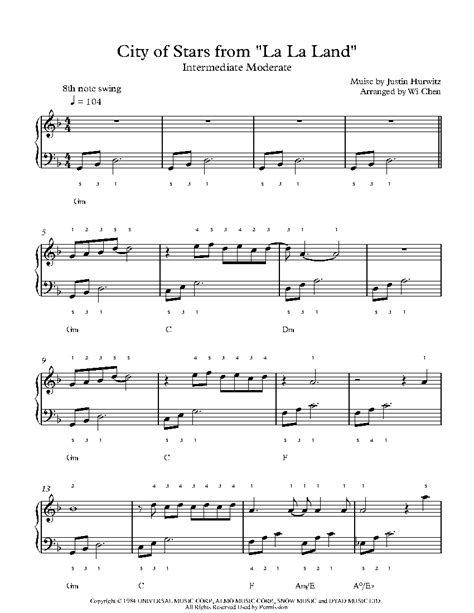 City Of Stars From La La Land By Justin Hurwitz Sheet Music And Lesson