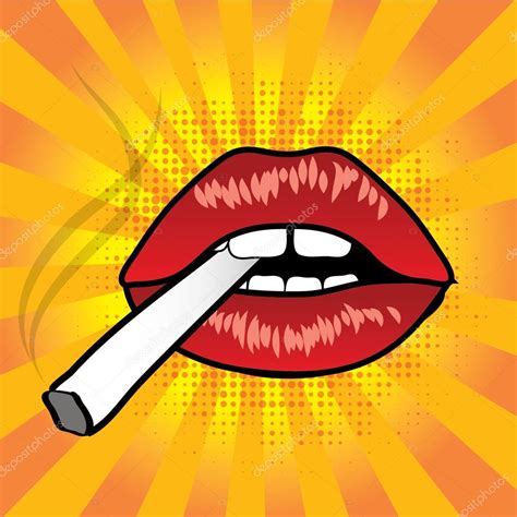 Pop Art Lips With Cigarette Pop Art Lips With Cigarette — Stock