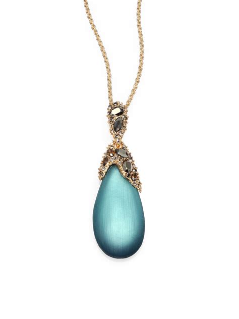 Alexis Bittar Lucite Crystal Pendant Necklace In Blue Teal Green Lyst