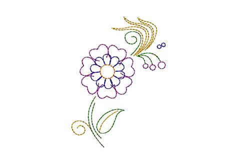 Free Whimsical Line Work Floral Machine Embroidery Design Daily