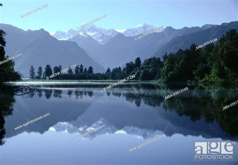 New Zealand Lake Matheson Mountains Landscape Reflection Water