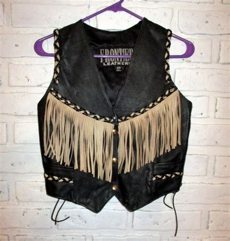 Western Black Leather Cowgirl Boho Biker Vest Fringe Women Etsy Black Leather Vest Leather