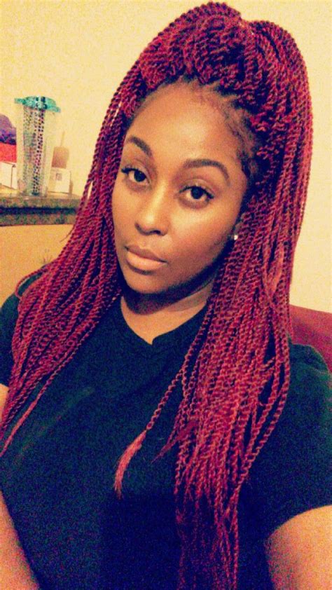Flat twist hairstyles have been a huge fashion style, haven't they? Burgundy Senegalese crochet twists in 2019 | Maroon hair, Crochet twist, Natural hair styles