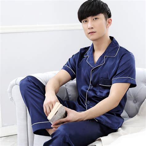2017 New Brand Mens Satin Pajama Summer Short Sleeve China Silk
