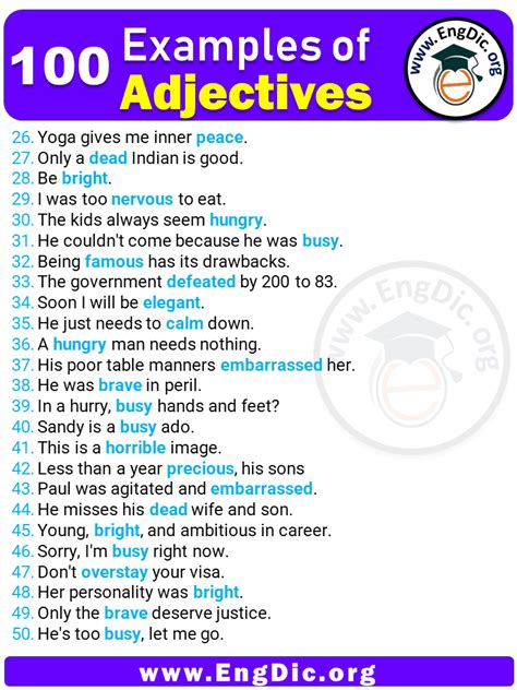 100 Examples Of Adjectives In Sentences Engdic