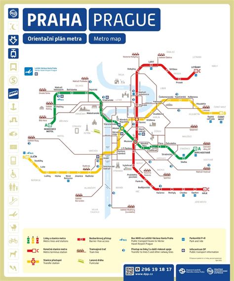 Metro Praha Mapa s plánkem ceny jízdenek trasy MHD