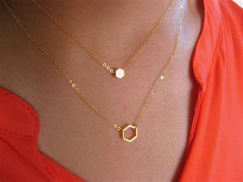 Dainty Hexagon Necklaces K Gold Filled Layering Necklace