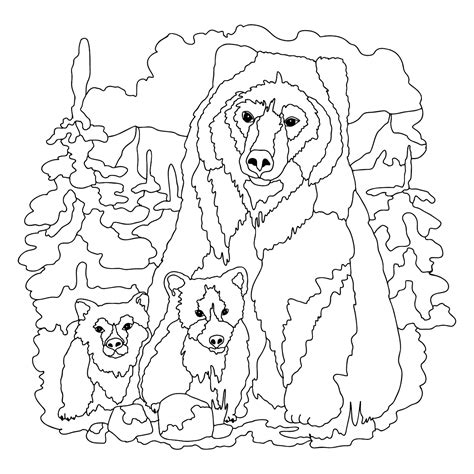 Bear With Cubs Bears Coloring Pages For Adults Online