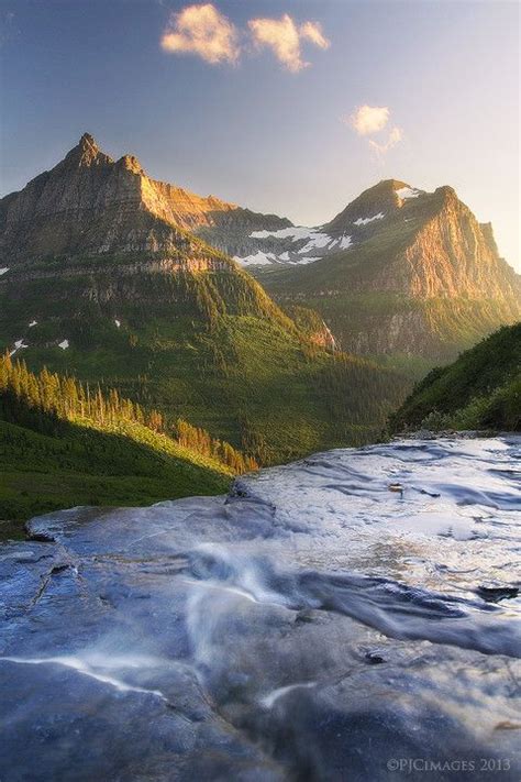 Mountain Cascades Mount Oberlin Glacier National Park Montana By