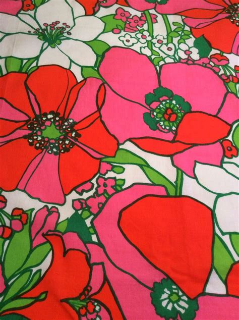 Vibrant 70s Mod Vintage Retro Fabric In Green Pink And Red