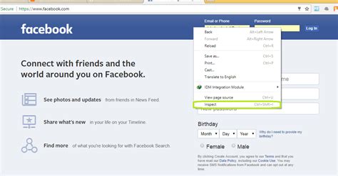 Click on inspect from options. How To Hack Facebook By Inspect Element - Google Chrome