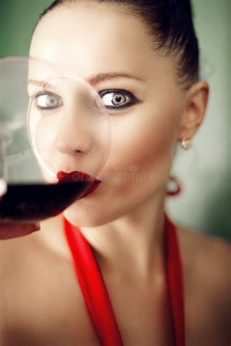 Woman With Glass Red Wine Stock Photo Image Of Finger 4332140