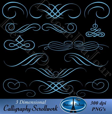 15 Blue Flourishes Clip Art Swirls Filigree By Detourdujour
