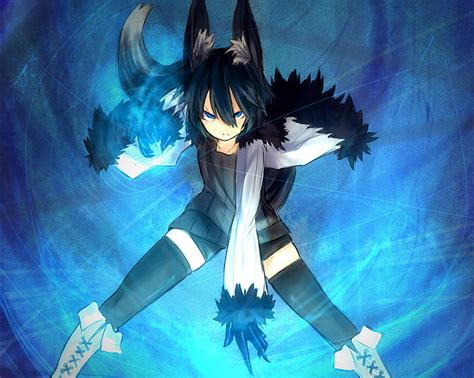 Hd Wallpaper Animal Black Blue Ears Eyes Foxgirl Hair Nanako