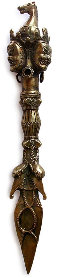 Vintage Gilt Bronze Tibetan Hayagriva Phurba 14l