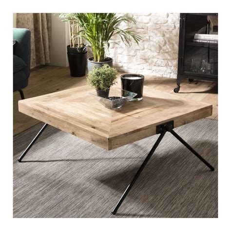 Table basse en bois et métal noir avec pieds de style ...