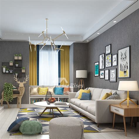 Living Room Wallpaper Textured Graylight Yellow Modern