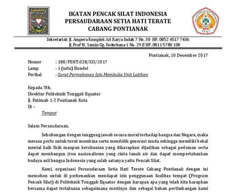 Contoh Surat Permohonan Izin Tempat Latihan Pencak Silat