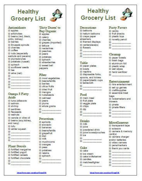 Heart Healthy Shopping List Printable