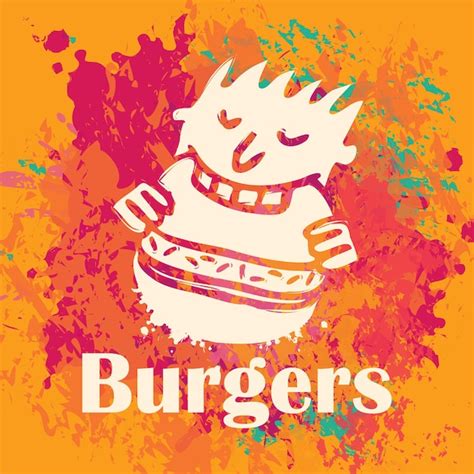 Affiche Avec Un Homme Mangeant Un Hamburger Vecteur Premium