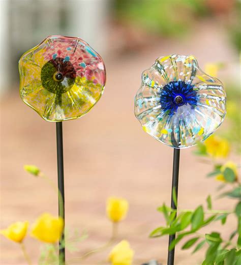 Handcrafted Blown Glass Flower Garden Stake Glass Art Collections Wind And Weather