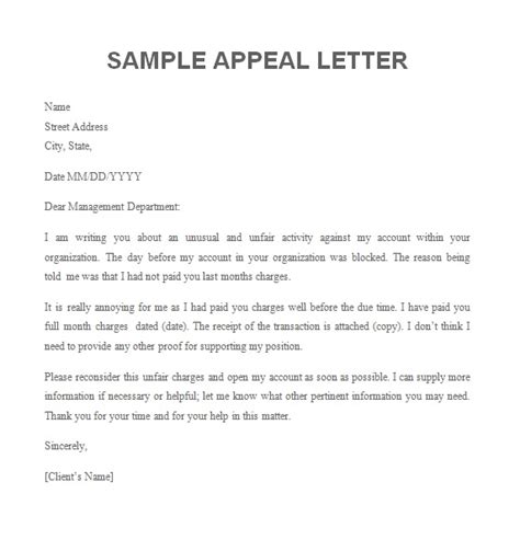 appeal letter  sample letters