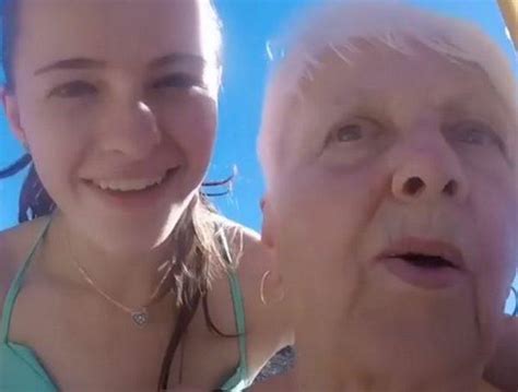 80 year old granny goes down waterslide her reaction is hilarious