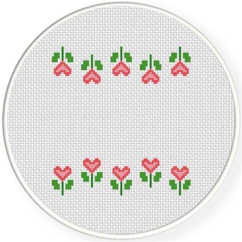 Border simple small flowers cross stitch pattern. Heart Flower Border Cross Stitch Pattern - Daily Cross Stitch