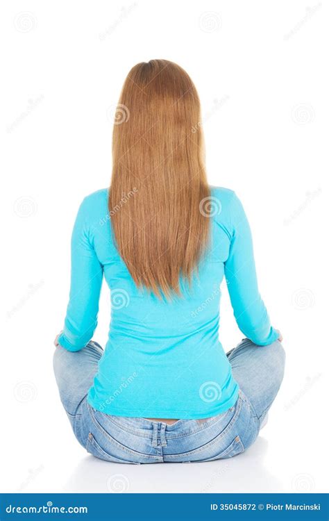 Attractive Woman Sitting Back View Stock Photo Image Of Caucasian