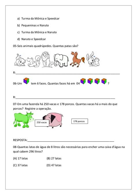 Avaliacao De Matematica 4 Ano