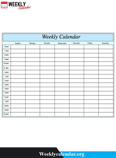 blank printable weekly calendar  template