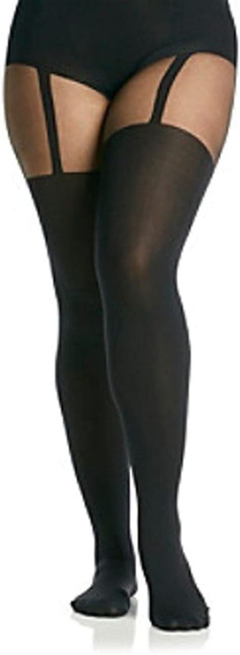 Plus Size Mock Stocking Suspender Black Tights Xlarge Uk Clothing