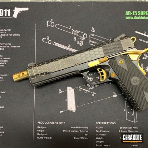Custom 1911 Pistol Cerakoted Using Blackout And Gold Cerakote