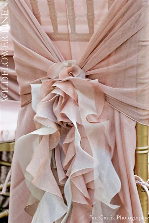 Chair covers will give a feel of opulence and ceremony. Blush pink and white chair tie and decor #wedding #vintage ...