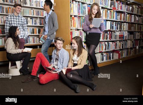 Students Reading In Library Stock Photo Alamy