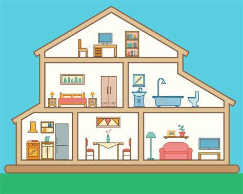 Cartoon house design cartoon clipart house cartoon png image and. House In Cut. Detailed Modern House Interior. Stock Vector - Illustration of bathroom, exterior ...
