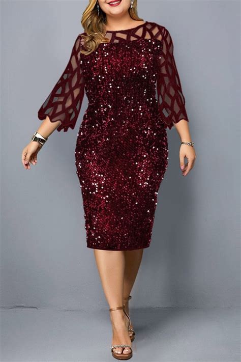 Party Sequin Plus Size Summer Birthday Outfit Red Bodycon Wedding