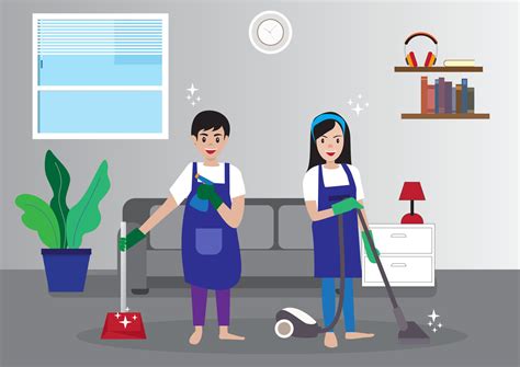 Happy Couple Woman Man Doing Housework Husband And Wife Cleaning The