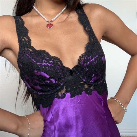 Purple Slip Dress Victorias Secret Purple Satin Depop