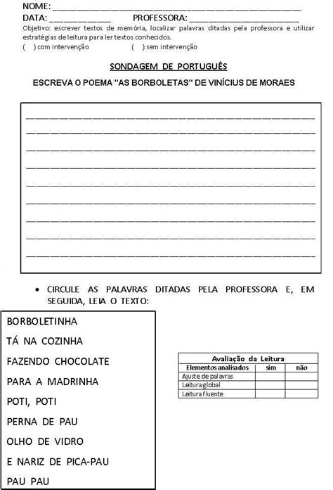 Atividades De Sondagem De Leitura E Escrita D