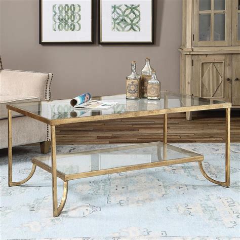 Madox Modern Classic Antique Gold Leaf Glass Rectangular Coffee Table